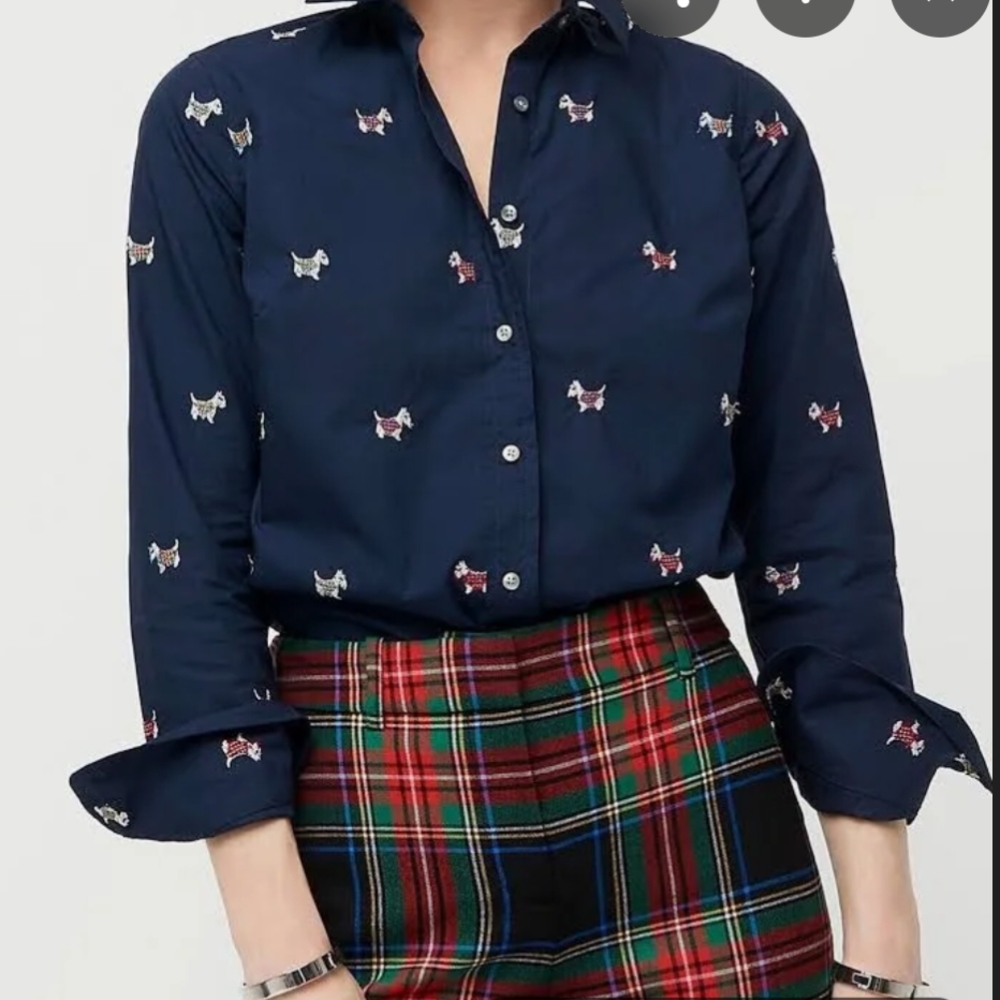 Navy Shirt with Dog Embroidery